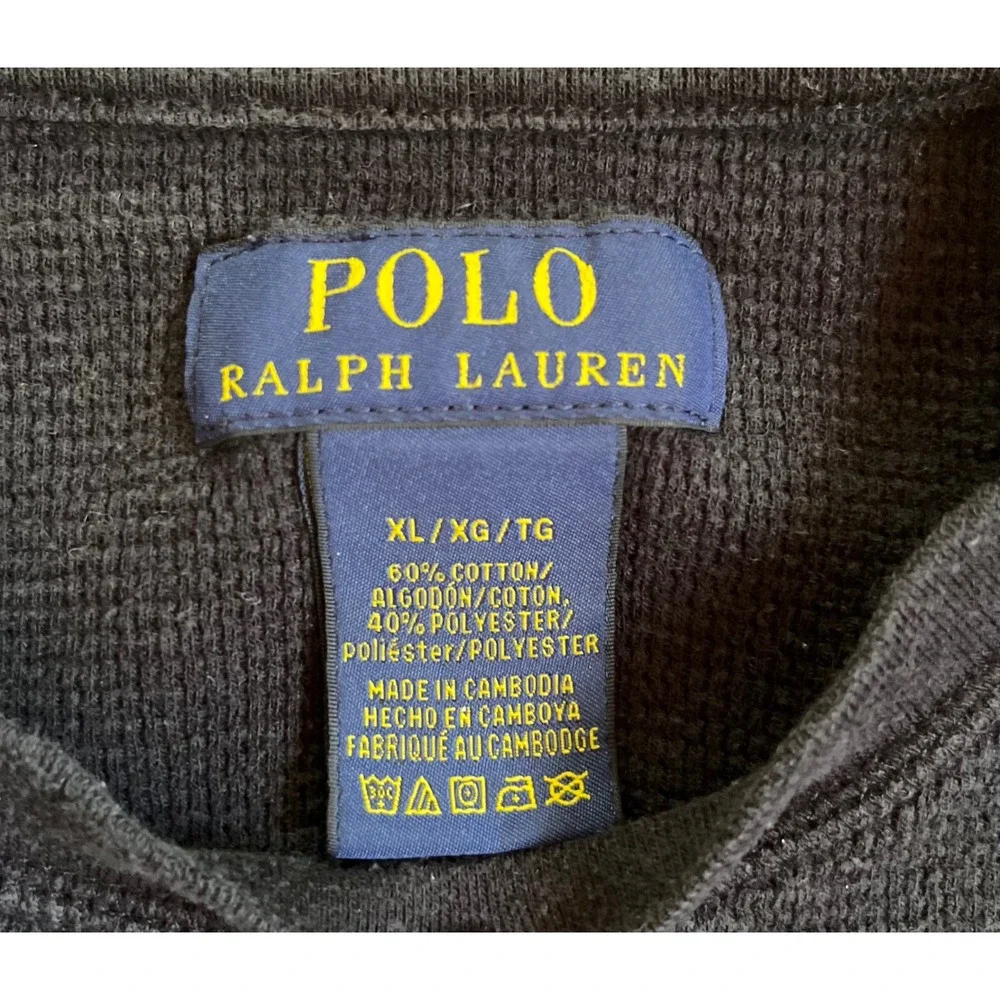 Polo Ralph Lauren Mens XL Navy Blue Waffle Knit Thermal Long Sleeve Shirt‎ Pony